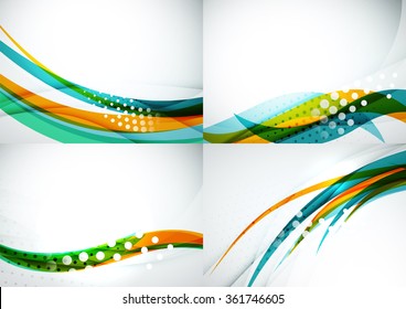 Set of abstract backgrounds. Elegant colorful decorated lines and waves with copyspace for your message