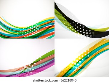Set of abstract backgrounds. Elegant colorful decorated lines and waves with copyspace for your message