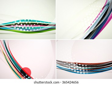 Set of abstract backgrounds. Elegant colorful decorated lines and waves with copyspace for your message