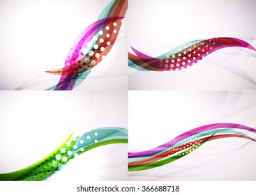 Conjunto de fondos abstractos. Elegantes líneas y olas de colores con espacio de copias para tu mensaje