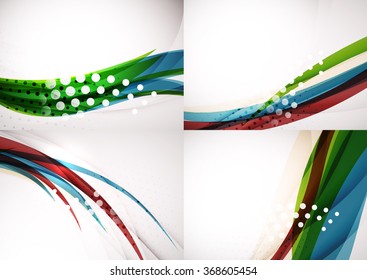 Set of abstract backgrounds. Elegant colorful decorated lines and waves with copyspace for your message