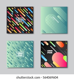 Set of abstract backgrounds. Flat lines vector pattern and halftones. Card, cover, tag, poster, flyer banner design.
