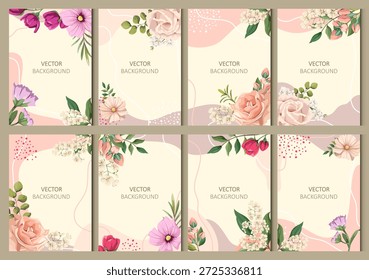 Set of abstract backgrounds with flowers. Vector for flyers, postcards, design, and social media.
