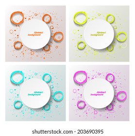 Set of abstract backgrounds with fluorescent splash and circles