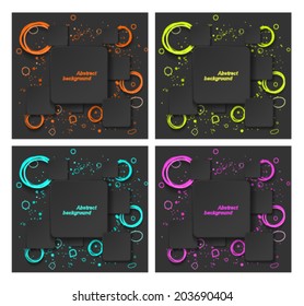 Set of abstract backgrounds with fluorescent splash and circles