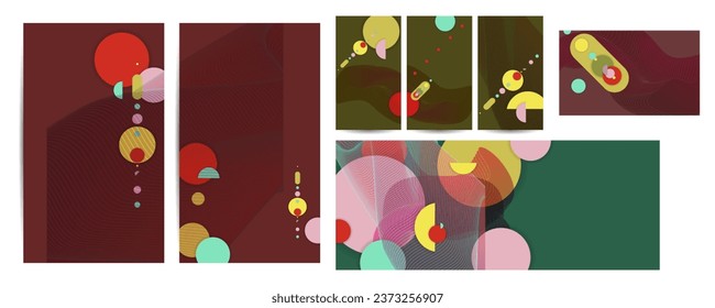 Set Abstract backgrounds futuristic elements on trending colors 2023 2024 banner geometric for stock logo text print lines