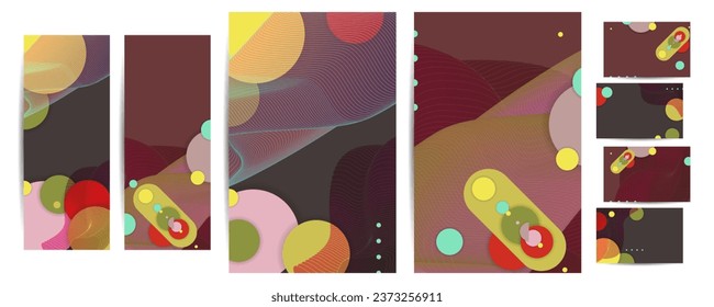 Set Abstract backgrounds futuristic elements on trending colors 2023 2024 banner geometric for stock logo text print lines