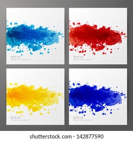 Set of abstract backgrounds with grunge splashes in autumn colors. Vector illustration.