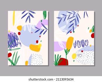 Set of abstract backgrounds hand drawing various shapes and doodle object vector illustration.