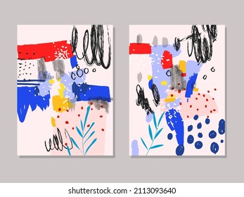 Satz abstrakter Hintergründe handgezeichnet verschiedene Formen und doodle Objekt Vektorgrafik.