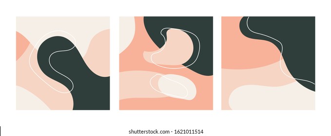 Set of Abstract backgrounds with hand drawn textures, memphis style. Universal pastel colors. Wallpaper fashion design.