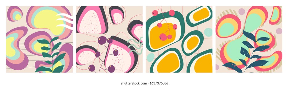 Set of abstract backgrounds. Hand drawn various shapes and doodle objects. Trendy vector illustrations.