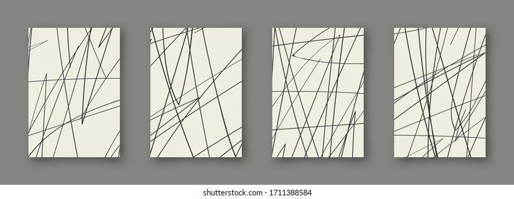 Set of abstract backgrounds. Hand drawn doodle various shapes. Scribble vector posters. Contemporary modern trendy vector illustrations. Every banner is isolated. Monochrome colors