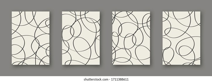 Set of abstract backgrounds. Hand drawn doodle various shapes. Scribble vector posters. Contemporary modern trendy vector illustrations. Every banner is isolated. Monochrome colors