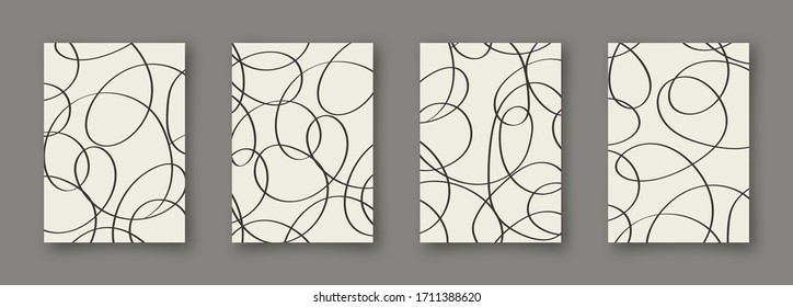 Conjunto de fondos abstractos. Doodle dibujado a mano de varias formas. Afiches vectoriales esgrimidos. Ilustraciones vectoriales modernas y modernas. Todas las pancartas están aisladas. Colores monocromos