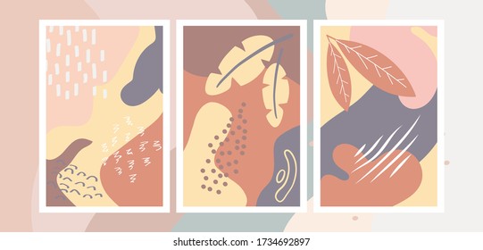 Set of Abstract backgrounds with hand drawn textures, memphis style. Universal pastel colors. Wallpaper fashion design.