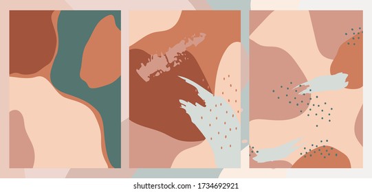 Conjunto de fondos abstractos con texturas dibujadas a mano, estilo memphis. Colores pastel universales. Diseño de moda de fondo de escritorio.