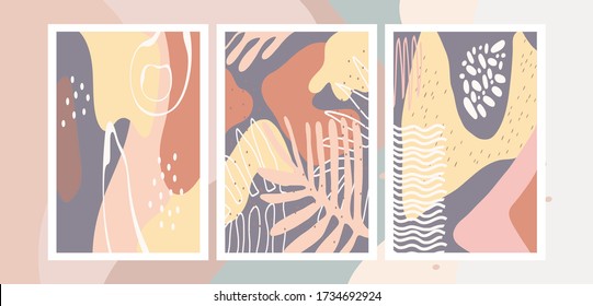 Conjunto de fondos abstractos con texturas dibujadas a mano, estilo memphis. Colores pastel universales. Diseño de moda de fondo de escritorio.