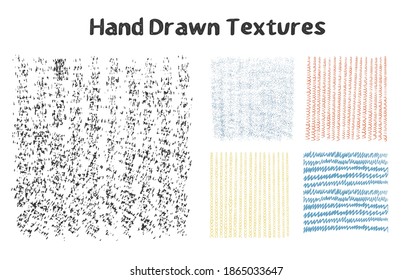 Set of abstract backgrounds and hand drawn textures. Vector illustration.