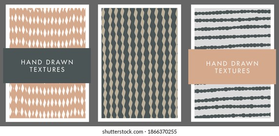 Set of abstract backgrounds and hand drawn textures. Vector illustration.