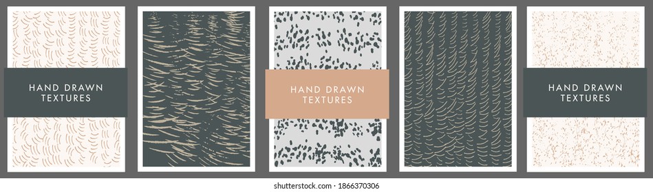 Set of abstract backgrounds and hand drawn textures. Vector illustration.