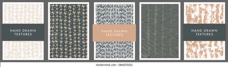Set of abstract backgrounds and hand drawn textures. Vector illustration.