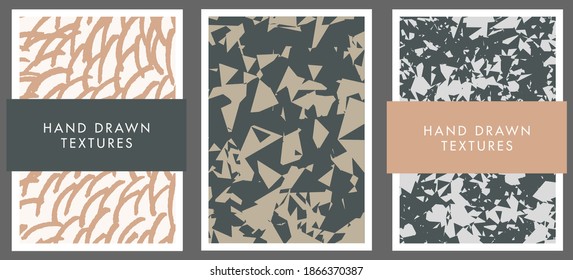 Set of abstract backgrounds and hand drawn textures. Vector illustration.