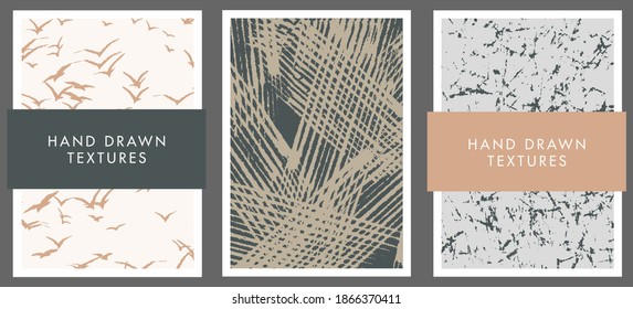 Set of abstract backgrounds and hand drawn textures. Vector illustration.