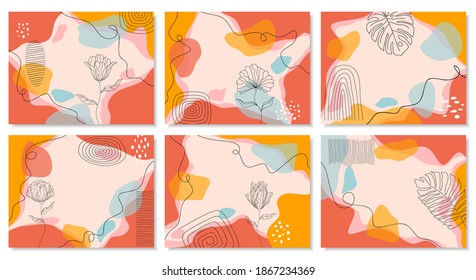 	
Set of abstract backgrounds. Hand drawn various shapes and doodle objects. Contemporary modern trendy vector illustrations. Every background is isolated. Pastel colors