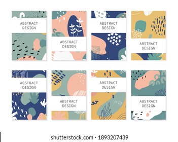 Conjunto de fondos abstractos. Diseño dibujado a mano para la impresión de volantes y la web. Tonos pastel y brillantes. Ilustración vectorial.