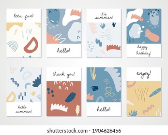 Conjunto de fondos abstractos. Diseño dibujado a mano para la impresión de volantes y la web. Tonos pastel y brillantes. Ilustración vectorial.