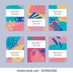 Set of abstract backgrounds. Hand drawn design for flyer print and web. Pastel and bright colors. Vector illustration.