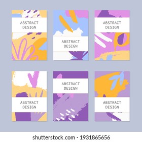Set of abstract backgrounds. Hand drawn design for flyer print and web. Pastel and bright colors. Vector illustration.