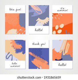 Set abstrakter Hintergründe. Handgezeichnetes Design für Flyer-Druck und Web. Pastellfarben und helle Farben. Vektorgrafik.