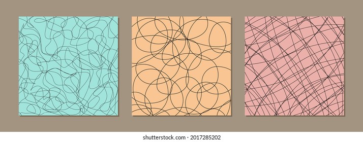 Set of abstract backgrounds and hand drawn textures. Simple doodle grid on a colored background. Vector illustration