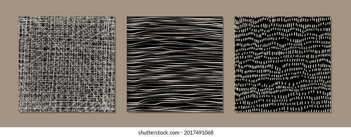 Set of abstract backgrounds and hand drawn textures. Creative minimalist art background with hand drawn doodle. Vector illustration for wall decoration, postcard, poster or brochure