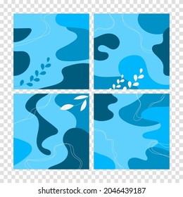 Set abstract backgrounds. Hand drawn various shapes and doodle objects. Contemporary modern trendy vector illustrations. Every background is isolated. Blue colors