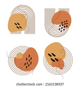 Conjunto de fondos abstractos. Doodle dibujado a mano de varias formas, puntos, gotas. Ilustración vectorial contemporánea moderna. Cada fondo está aislado.
