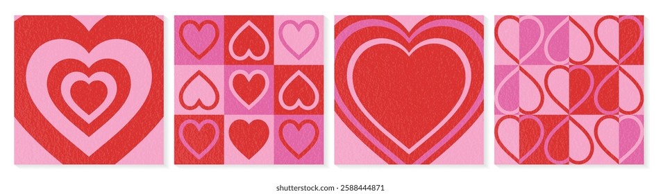 Set of abstract backgrounds with heart. Retro style pattern design for for Valentine’s Day, Mother’s Day and Women’s Day. Vector illustration