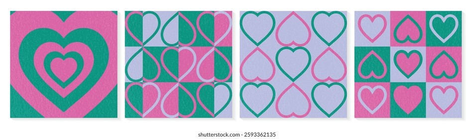 Set of abstract backgrounds with heart. Retro style pattern design for for Valentine’s Day, Mother’s Day and Women’s Day. Vector illustration