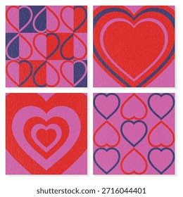 Conjunto de fondos abstractos con corazón. Diseño de patrón de estilo retro para el día de San Valentín, el día de la madre y el día de la mujer. Ilustración vectorial