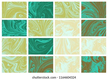 Set of abstract backgrounds. Ink marbling textures. Hand drawn marble illustrations, ebru aqua paper and silk prints. Traditional Turkish ebru technique. Painting on water.