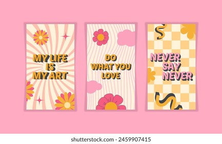 Set of abstract backgrounds with inscriptions in 90s style. 90s posters