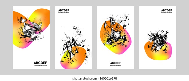 Set abstract backgrounds line design black lines art graphic art retro style template. Template for poster or banner, cover or cards