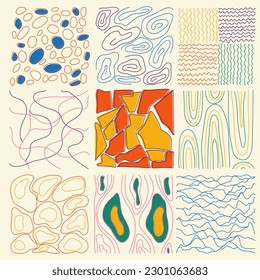 conjunto de orígenes abstractos. línea, garabato, punto, círculo, zigzag