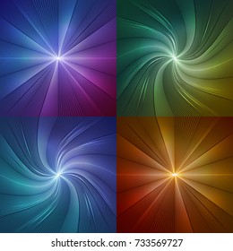 Set of abstract backgrounds with lines emerging from the center. Vector background for your creativity