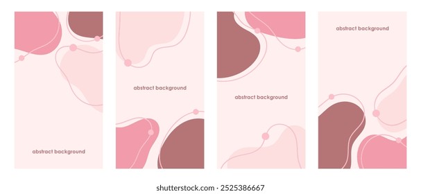 Set of abstract backgrounds with liquid organic shapes and hand draw doodle circle line. fluid shapes. pastel colors. minimalist vertical design banners. vector illustration.