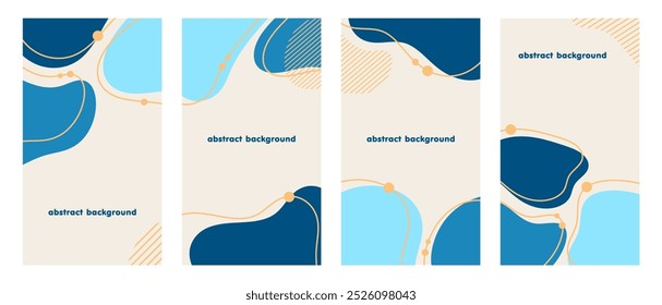 Conjunto de fondos abstractos con Formas orgánicas líquidas y línea circular doodle dibujado a mano. Formas fluidas. colores pastel. Plantilla de diseño moderno mínimo. Ilustración vectorial
