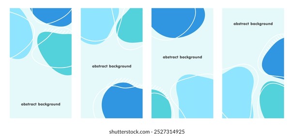 Set of abstract backgrounds with liquid organic shapes and hand draw doodle circle line. fluid shapes. pastel colors. minimalist vertical design banners. vector illustration.