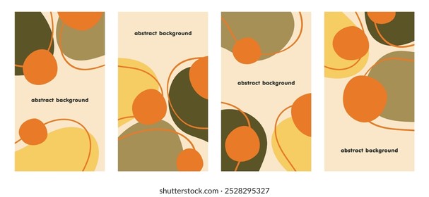 Set of abstract backgrounds with liquid organic shapes and hand draw doodle circle line. fluid shapes. pastel colors. minimalist vertical design banners. vector illustration.